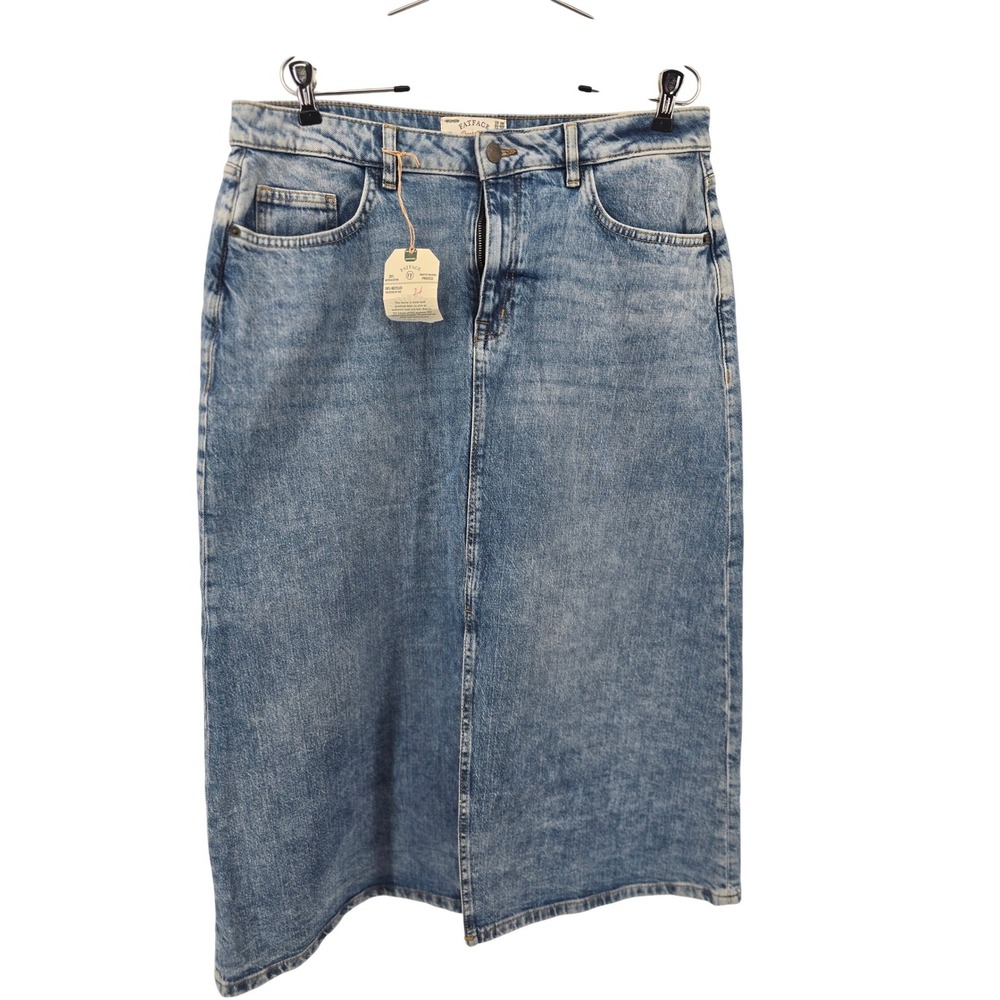 FatFace Denim Skirt Womens 10 Blue Acid Wash Responsible Denim Midi Straight